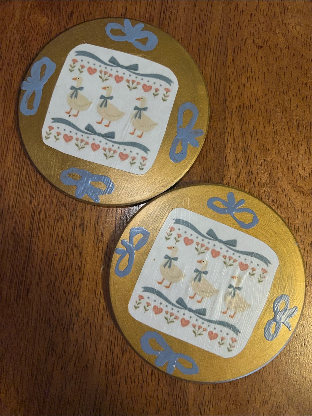 Handmade goose good coasters set of 2